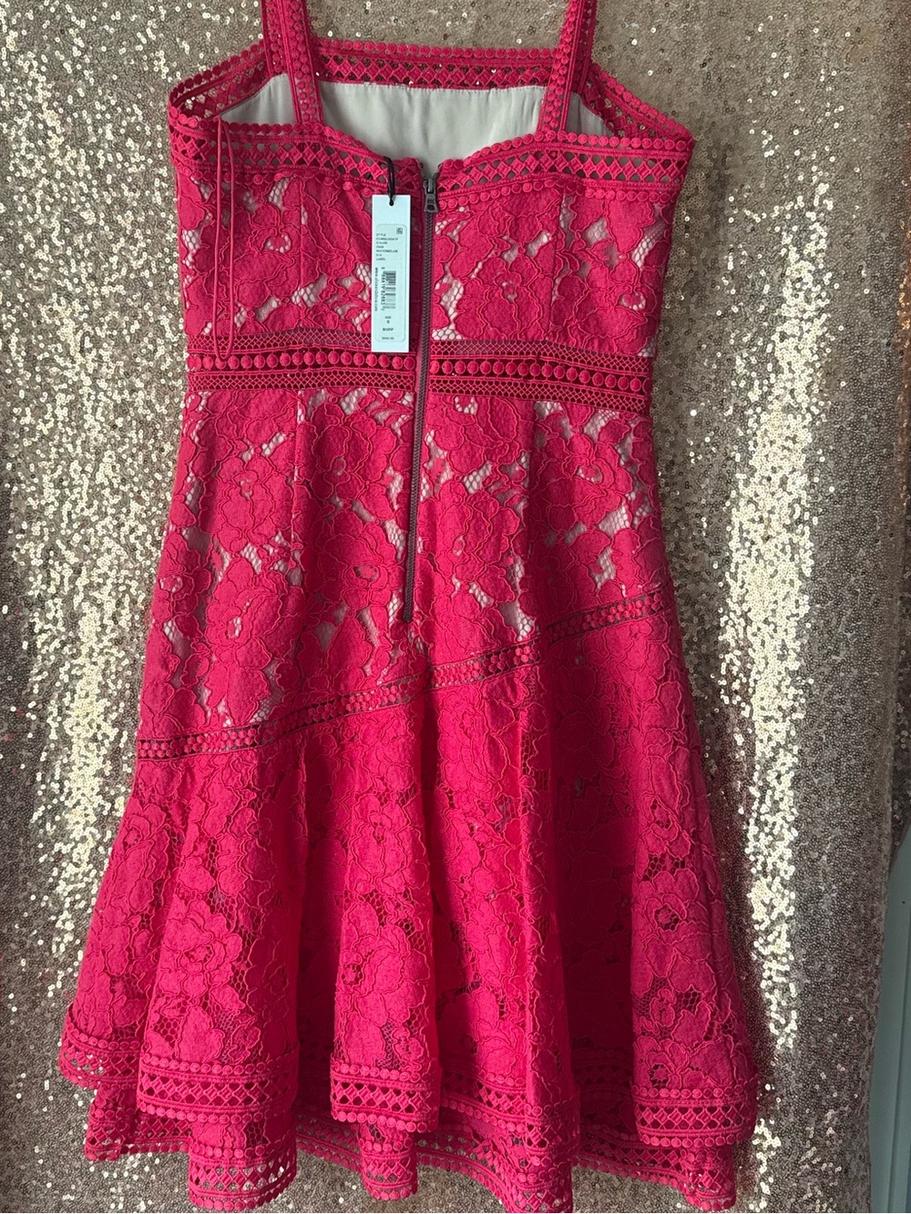 Alice + Olivia Bright Fuchsia Lace Fit-and-Flare Dress